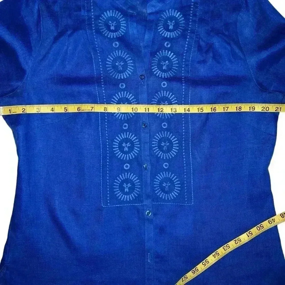 E•COL•O•GIE size Large 100% linen beautiful blue with detailed embroidery top - Picture 11 of 12